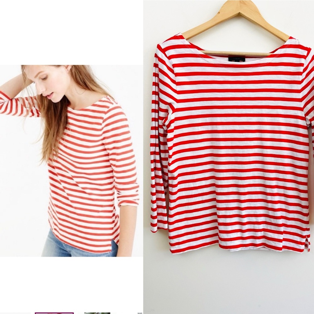 J. Crew Striped Boatneck Tee, Red & White Stripe, EUC